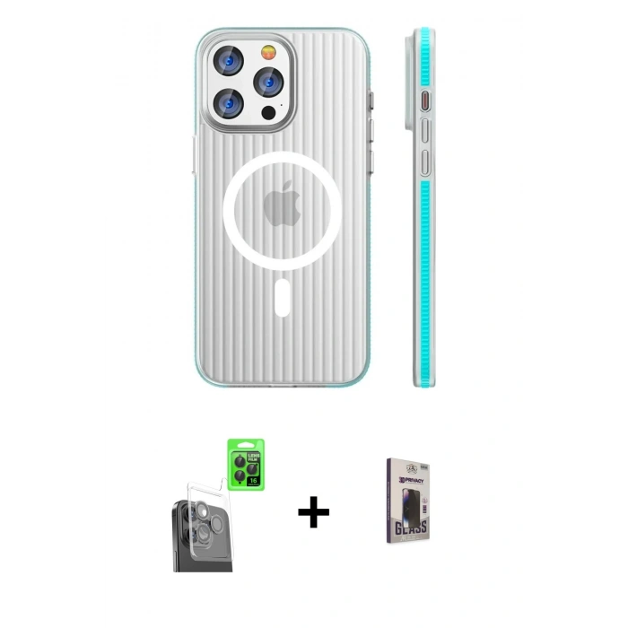 MARSİLYAN™- iPhone 16 Pro Max Kılıf Pusula Minimal Koleksiyonu - Siyah Bilvis Hayalet Cam Ekran Koruyucu + Raze Metal Kamera Lens - SH