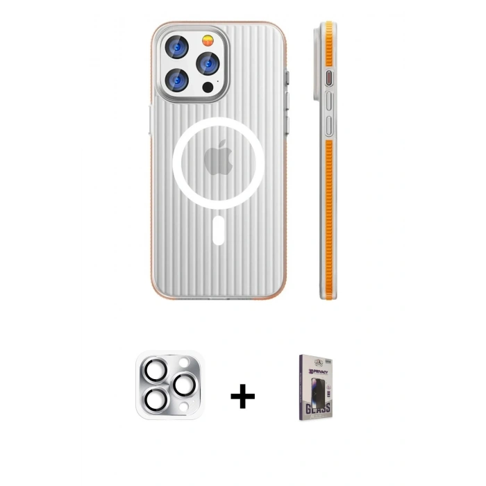 MARSİLYAN™- iPhone 16 Pro Max Kılıf Pusula Minimal Koleksiyonu - Siyah Bilvis Hayalet Cam Ekran Koruyucu + Pers Alüminyum Kamera Lens - GS