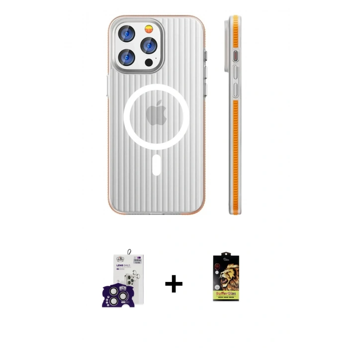 MARSİLYAN™- iPhone 16 Pro Max Kılıf Pusula Minimal Koleksiyonu - Siyah Buffer Cam Ekran Koruyucu + Bilvis Titan Kamera Lens - TMGI