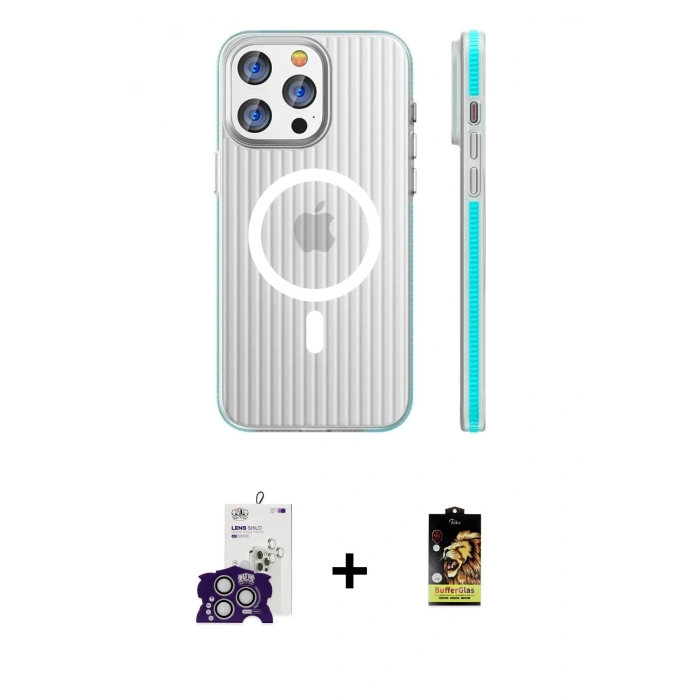 MARSİLYAN™- iPhone 16 Pro Max Kılıf Pusula Minimal Koleksiyonu - Siyah Buffer Cam Ekran Koruyucu + Bilvis Titan Kamera Lens - GS