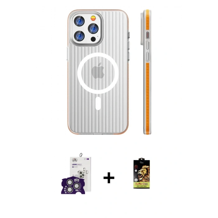 MARSİLYAN™- iPhone 16 Pro Max Kılıf Pusula Minimal Koleksiyonu - Siyah Buffer Cam Ekran Koruyucu + Bilvis Titan Kamera Lens - GS