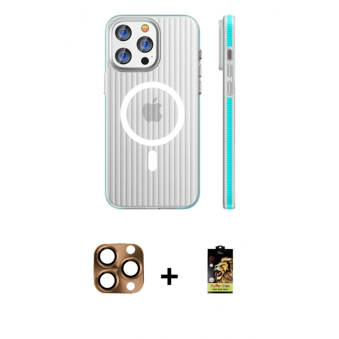 MARSİLYAN™- iPhone 16 Pro Max Kılıf Pusula Minimal Koleksiyonu - Siyah Buffer Cam Ekran Koruyucu + Çöl Titanyum Pers Alüminyum Kamera Lens