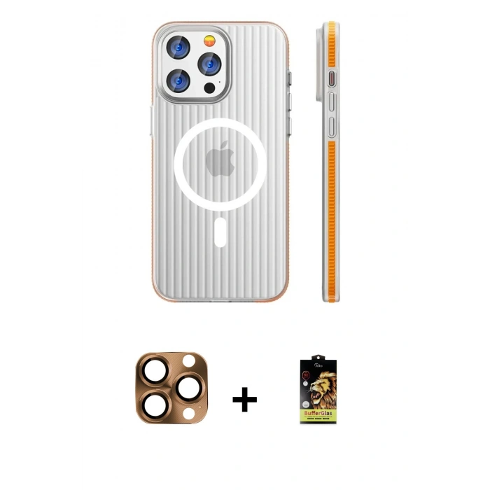 MARSİLYAN™- iPhone 16 Pro Max Kılıf Pusula Minimal Koleksiyonu - Siyah Buffer Cam Ekran Koruyucu + Çöl Titanyum Pers Alüminyum Kamera Lens