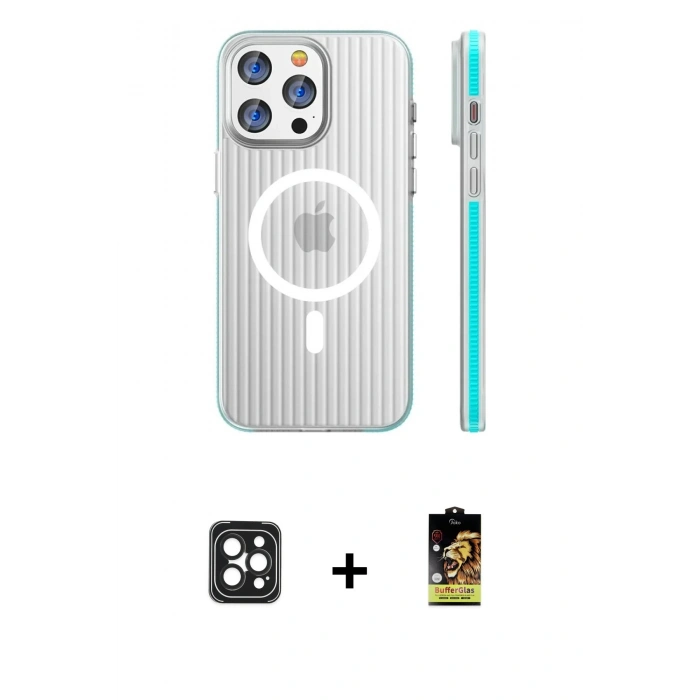 MARSİLYAN™- iPhone 16 Pro Max Kılıf Pusula Minimal Koleksiyonu - Siyah Buffer Cam Ekran Koruyucu + PVD Metal Kamera Lens - SH
