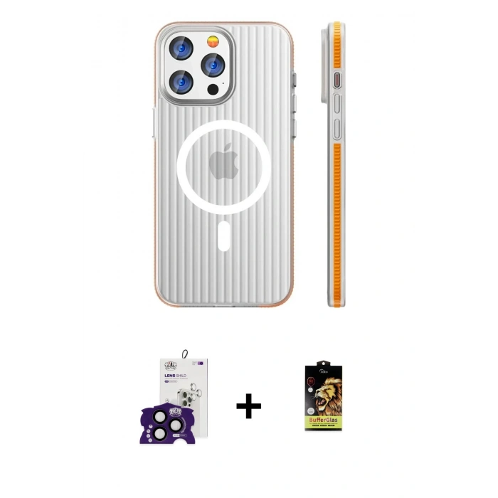 MARSİLYAN™- iPhone 16 Pro Max Kılıf Pusula Minimal Koleksiyonu - Siyah Buffer Cam Ekran Koruyucu + Siyah Bilvis Titan Kamera Lens