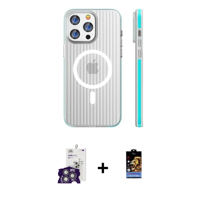 MARSİLYAN™- iPhone 16 Pro Max Kılıf Pusula Minimal Koleksiyonu - Siyah Buffer Hayalet Cam Ekran Koruyucu + Gümüş Bilvis Titan Kamera Lens