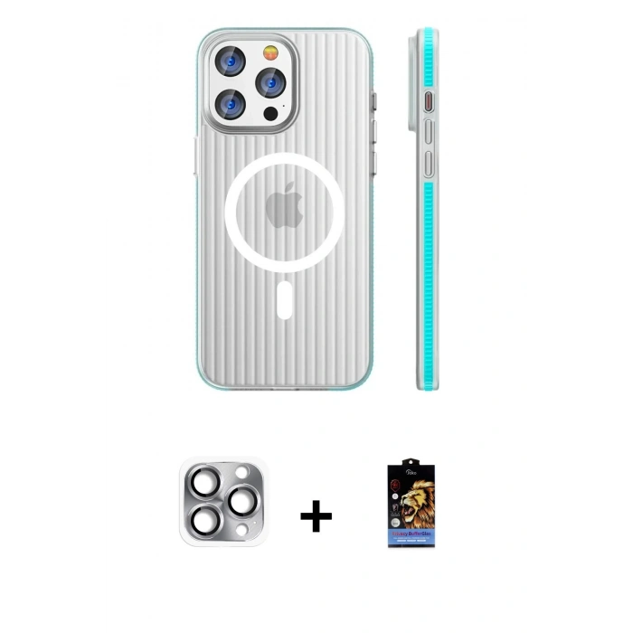 MARSİLYAN™- iPhone 16 Pro Max Kılıf Pusula Minimal Koleksiyonu - Siyah Buffer Hayalet Cam Ekran Koruyucu + Pers Alüminyum Kamera Lens - GI