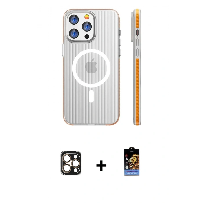 MARSİLYAN™- iPhone 16 Pro Max Kılıf Pusula Minimal Koleksiyonu - Siyah Buffer Hayalet Cam Ekran Koruyucu + PVD Metal Kamera Lens - GD