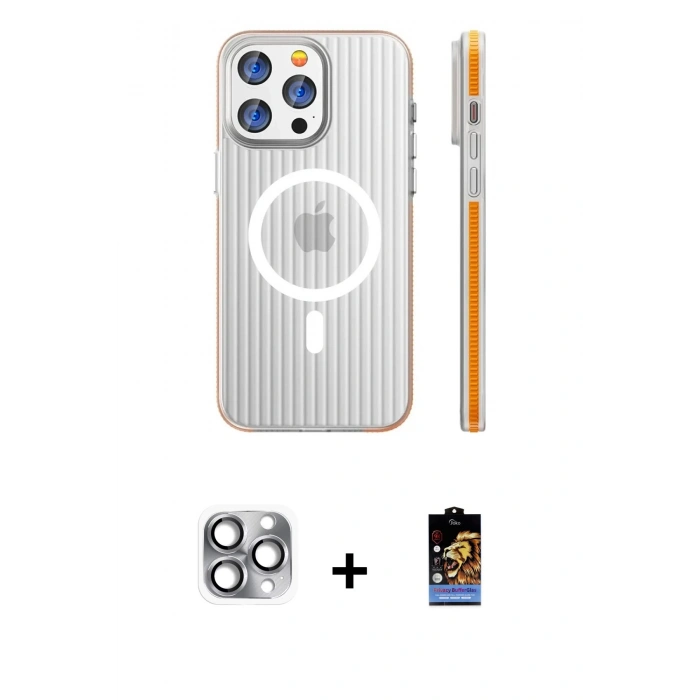 MARSİLYAN™- iPhone 16 Pro Max Kılıf Pusula Minimal Koleksiyonu - Siyah Buffer Hayalet Cam Ekran Koruyucu + Pers Alüminyum Kamera Lens - GI