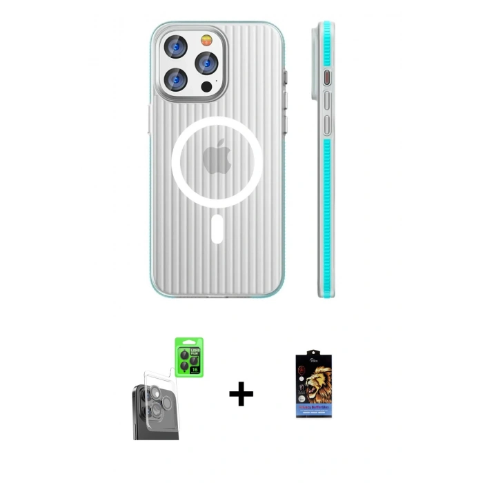 MARSİLYAN™- iPhone 16 Pro Max Kılıf Pusula Minimal Koleksiyonu - Siyah Buffer Hayalet Cam Ekran Koruyucu + Raze Metal Kamera Lens - SH