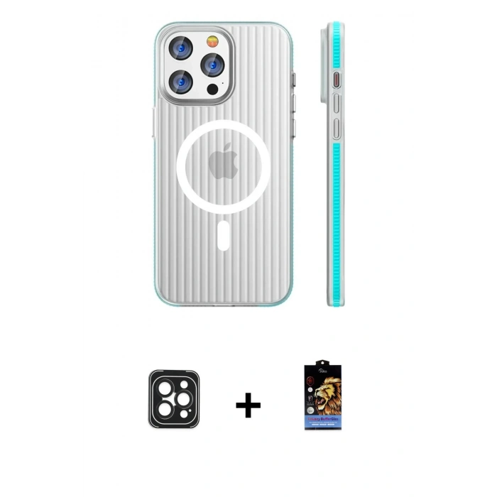 MARSİLYAN™- iPhone 16 Pro Max Kılıf Pusula Minimal Koleksiyonu - Siyah Buffer Hayalet Cam Ekran Koruyucu + PVD Metal Kamera Lens - SH