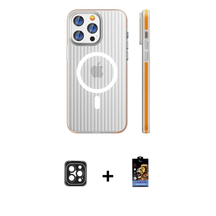 MARSİLYAN™- iPhone 16 Pro Max Kılıf Pusula Minimal Koleksiyonu - Siyah Buffer Hayalet Cam Ekran Koruyucu + PVD Metal Kamera Lens - SH