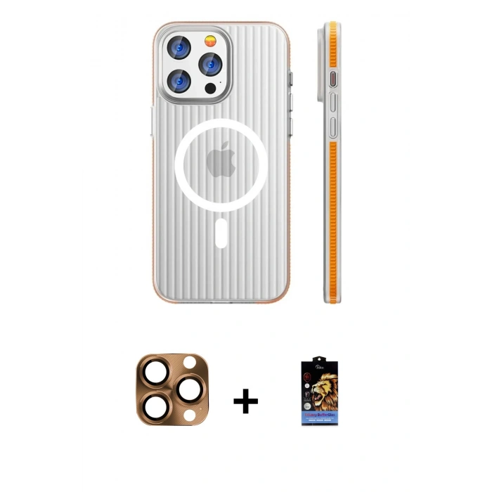 MARSİLYAN™- iPhone 16 Pro Max Kılıf Pusula Minimal Koleksiyonu - Siyah Buffer Hayalet Cam Ekran Koruyucu + Pers Alüminyum Kamera Lens - CLTM