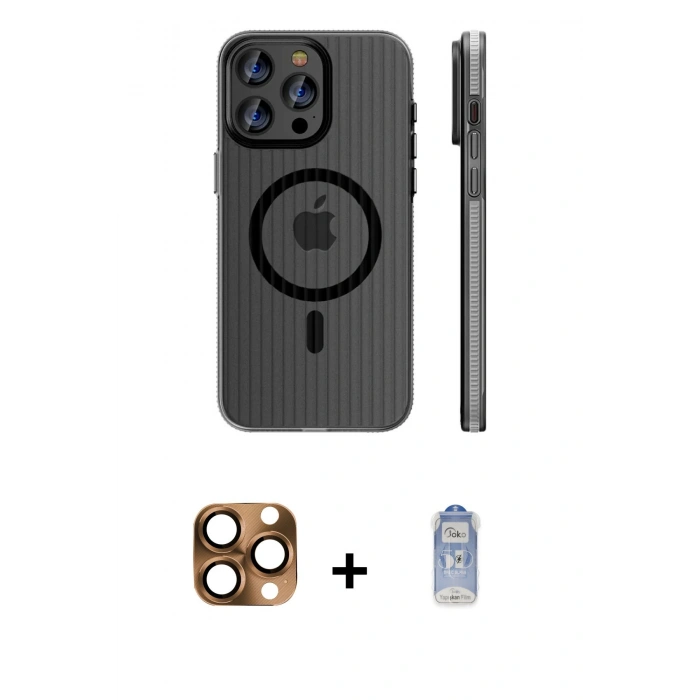 MARSİLYAN™- iPhone 16 Pro Max Kılıf Pusula Minimal Koleksiyonu - Siyah Joko Magic 5D Cam + Pers Alüminyum Kamera Lens - CLTM