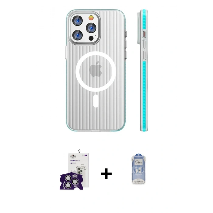 MARSİLYAN™- iPhone 16 Pro Max Kılıf Pusula Minimal Koleksiyonu - Siyah Joko Magic 5D Cam + Gümüş Bilvis Titan Kamera Lens