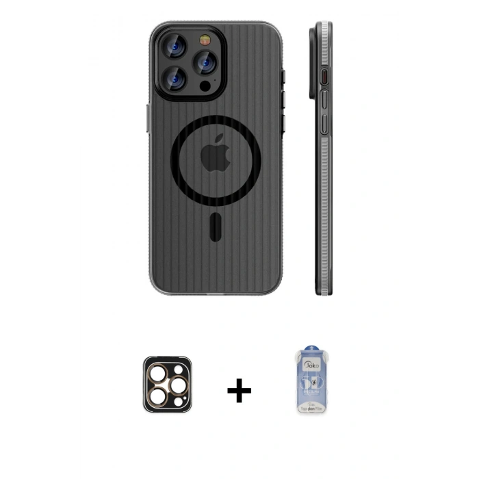 MARSİLYAN™- iPhone 16 Pro Max Kılıf Pusula Minimal Koleksiyonu - Siyah Joko Magic 5D Cam + PVD Metal Kamera Lens - GD