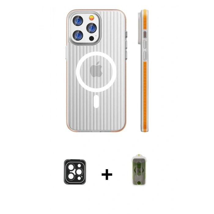 MARSİLYAN™- iPhone 16 Pro Max Kılıf Pusula Minimal Koleksiyonu - Siyah Joko Magic 5D Hayalet Cam + PVD Metal Kamera Lens - SH