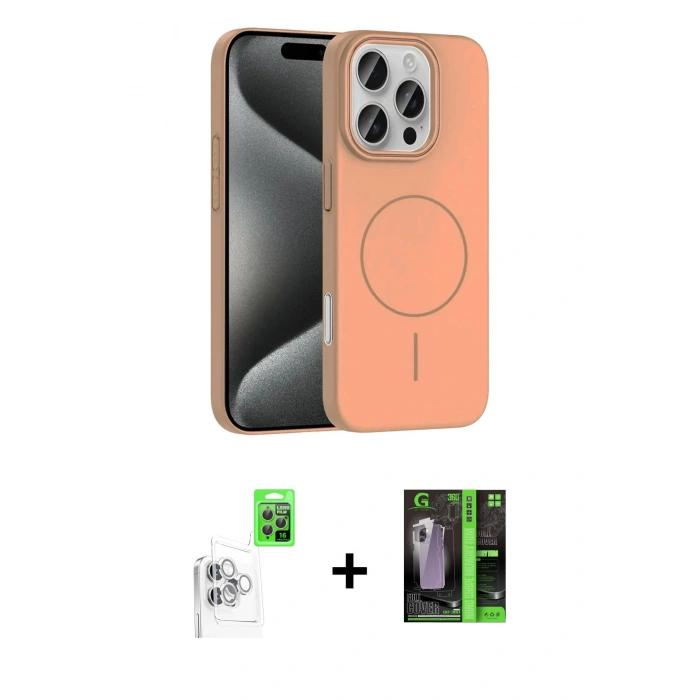 MARSİLYAN™- iPhone 16 Pro Max Kılıf Siluet Doku Özel Seri - Şeffaf 360 Full Body Arka Koruyucu + Beyaz Raze Metal Kamera Lens