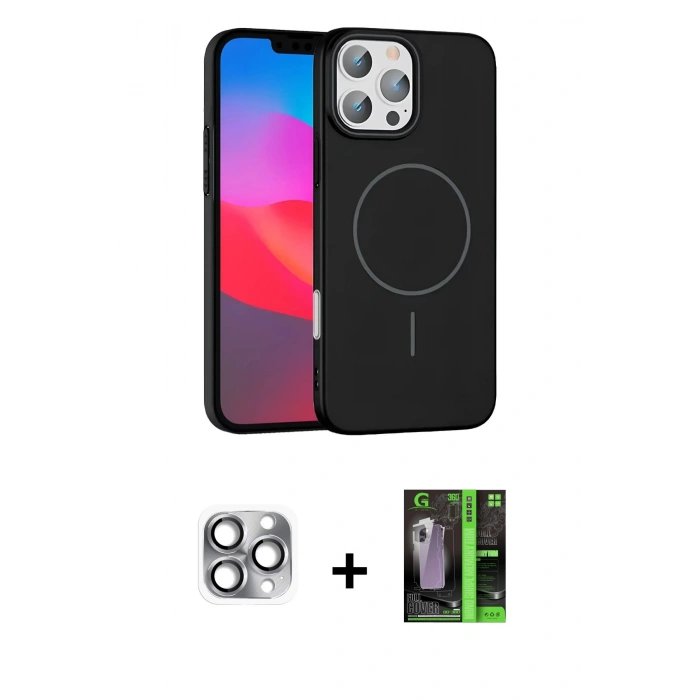 MARSİLYAN™- iPhone 16 Pro Max Kılıf Siluet Doku Özel Seri - Şeffaf 360 Full Body Arka Koruyucu + Pers Alüminyum Kamera Lens - GI