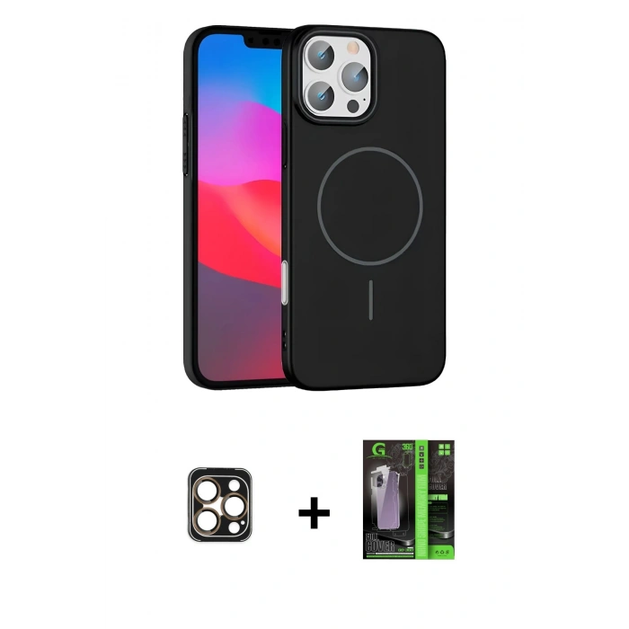 MARSİLYAN™- iPhone 16 Pro Max Kılıf Siluet Doku Özel Seri - Şeffaf 360 Full Body Arka Koruyucu + PVD Metal Kamera Lens - GD