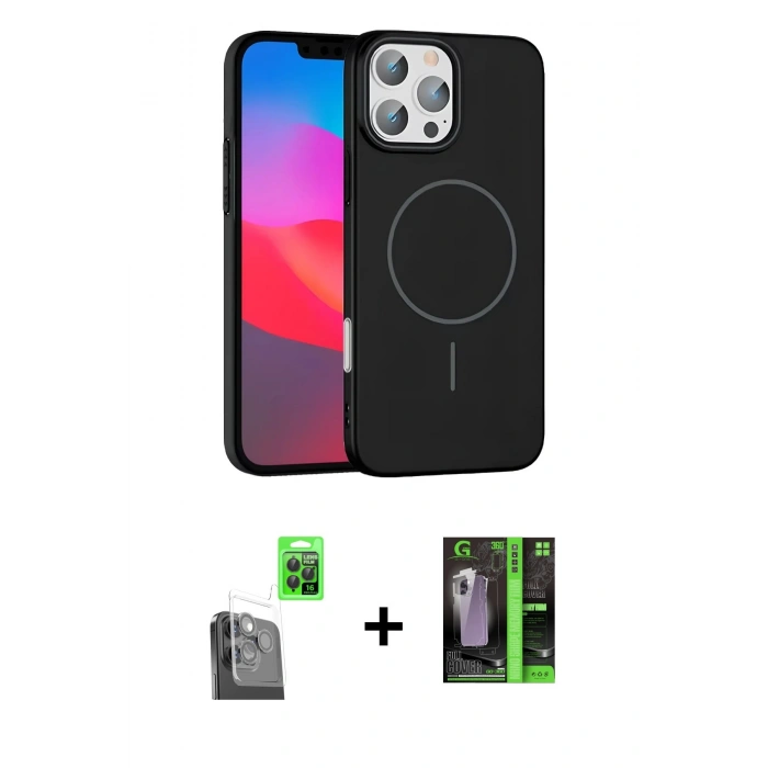 MARSİLYAN™- iPhone 16 Pro Max Kılıf Siluet Doku Özel Seri - Şeffaf 360 Full Body Arka Koruyucu + Raze Metal Kamera Lens - SH