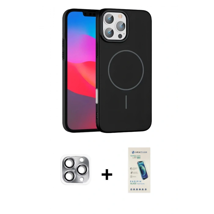 MARSİLYAN™- iPhone 16 Pro Max Kılıf Siluet Doku Özel Seri - Şeffaf Pasifik Cam Ekran Koruyucu + Pers Alüminyum Kamera Lens - GI