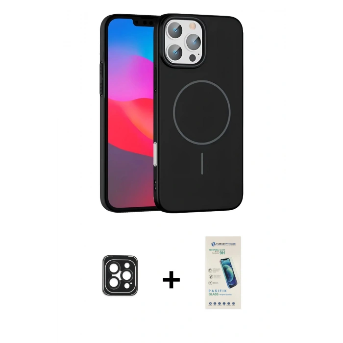 MARSİLYAN™- iPhone 16 Pro Max Kılıf Siluet Doku Özel Seri - Şeffaf Pasifik Cam Ekran Koruyucu + PVD Metal Kamera Lens - SH