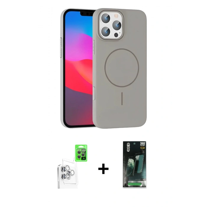 MARSİLYAN™- iPhone 16 Pro Max Kılıf Siluet Doku Özel Seri - Siyah 360 Mat Full Body Arka Koruyucu + Beyaz Raze Metal Kamera Lens