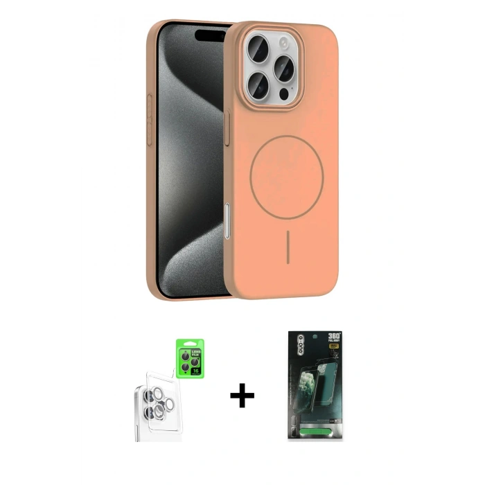 MARSİLYAN™- iPhone 16 Pro Max Kılıf Siluet Doku Özel Seri - Siyah 360 Mat Full Body Arka Koruyucu + Beyaz Raze Metal Kamera Lens