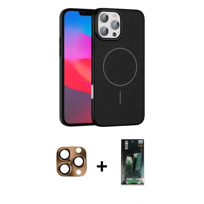 MARSİLYAN™- iPhone 16 Pro Max Kılıf Siluet Doku Özel Seri - Siyah 360 Mat Full Body Arka Koruyucu + Pers Alüminyum Kamera Lens - CLTM