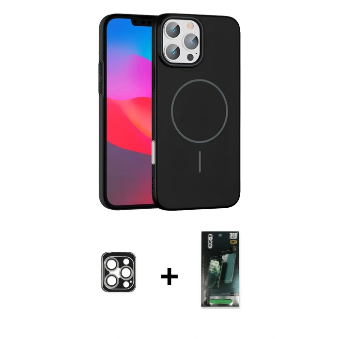 MARSİLYAN™- iPhone 16 Pro Max Kılıf Siluet Doku Özel Seri - Siyah 360 Mat Full Body Arka Koruyucu + PVD Metal Kamera Lens - GS