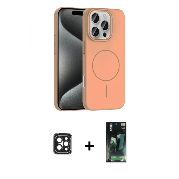 MARSİLYAN™- iPhone 16 Pro Max Kılıf Siluet Doku Özel Seri - Siyah 360 Mat Full Body Arka Koruyucu + PVD Metal Kamera Lens - SH
