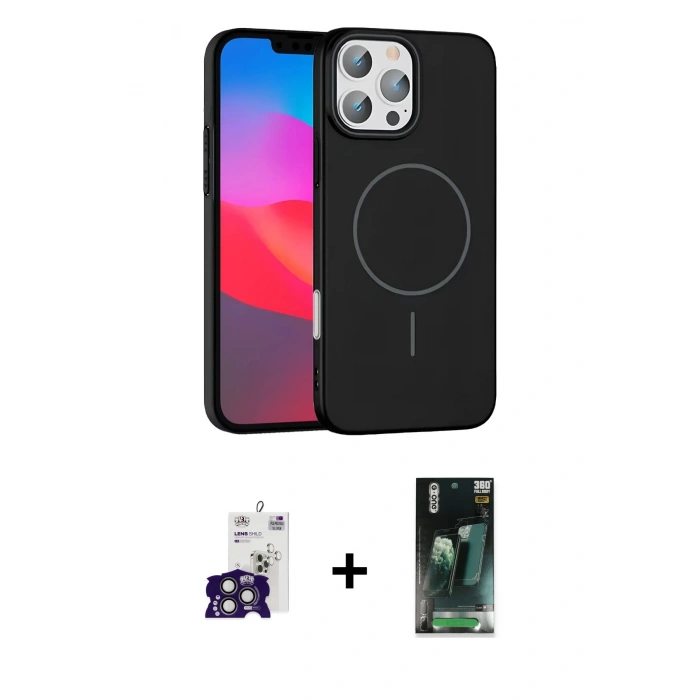 MARSİLYAN™- iPhone 16 Pro Max Kılıf Siluet Doku Özel Seri - Siyah 360 Mat Full Body Arka Koruyucu + Bilvis Titan Kamera Lens - TMGI