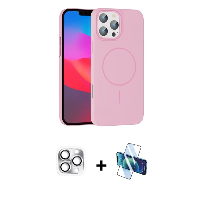 MARSİLYAN™- iPhone 16 Pro Max Kılıf Siluet Doku Özel Seri - Siyah 3D Antistatik Cam Ekran Koruyucu + Pers Alüminyum Kamera Lens - GS