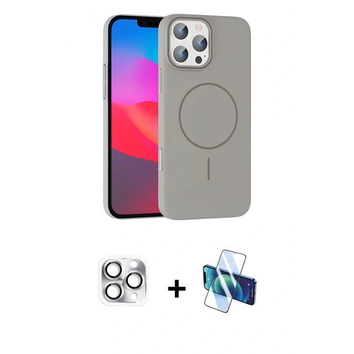 MARSİLYAN™- iPhone 16 Pro Max Kılıf Siluet Doku Özel Seri - Siyah 3D Antistatik Cam Ekran Koruyucu + Pers Alüminyum Kamera Lens - GS