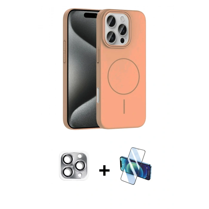 MARSİLYAN™- iPhone 16 Pro Max Kılıf Siluet Doku Özel Seri - Siyah 3D Antistatik Cam Ekran Koruyucu + Pers Alüminyum Kamera Lens - GI