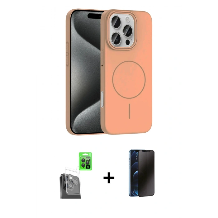 MARSİLYAN™- iPhone 16 Pro Max Kılıf Siluet Doku Özel Seri - Siyah 3D Antistatik Hayalet Cam Ekran Koruyucu + Raze Metal Kamera Lens - SH
