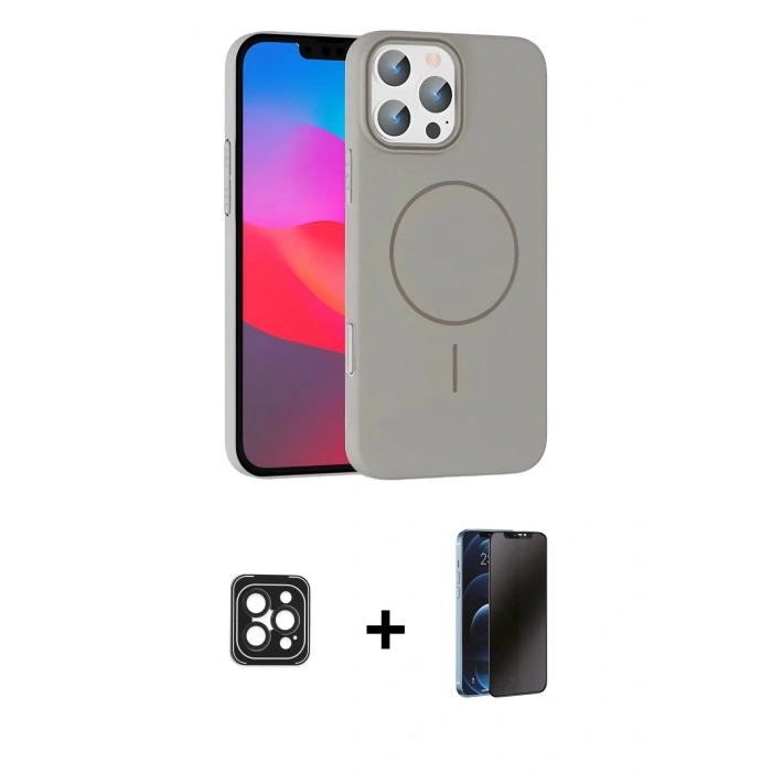 MARSİLYAN™- iPhone 16 Pro Max Kılıf Siluet Doku Özel Seri - Siyah 3D Antistatik Hayalet Cam Ekran Koruyucu + PVD Metal Kamera Lens - SH