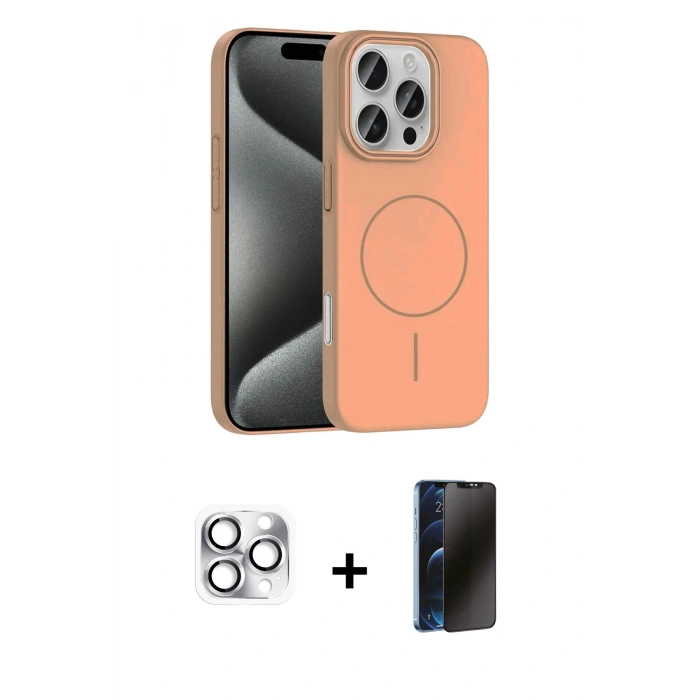 MARSİLYAN™- iPhone 16 Pro Max Kılıf Siluet Doku Özel Seri - Siyah 3D Antistatik Hayalet Cam Ekran Koruyucu + Pers Alüminyum Kamera Lens - GS