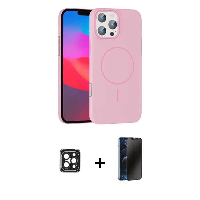 MARSİLYAN™- iPhone 16 Pro Max Kılıf Siluet Doku Özel Seri - Siyah 3D Antistatik Hayalet Cam Ekran Koruyucu + PVD Metal Kamera Lens - SH