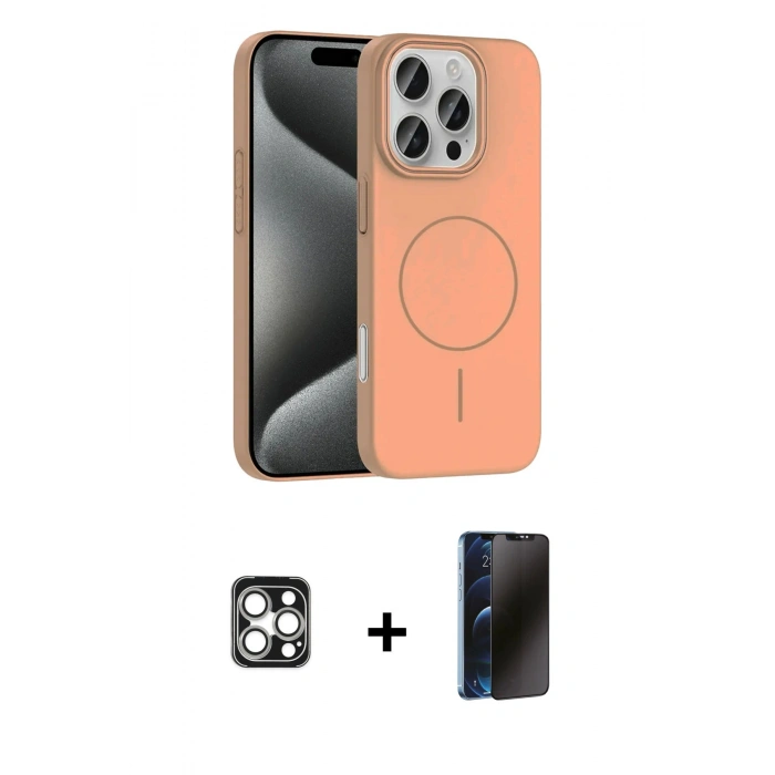 MARSİLYAN™- iPhone 16 Pro Max Kılıf Siluet Doku Özel Seri - Siyah 3D Antistatik Hayalet Cam Ekran Koruyucu + PVD Metal Kamera Lens - GS