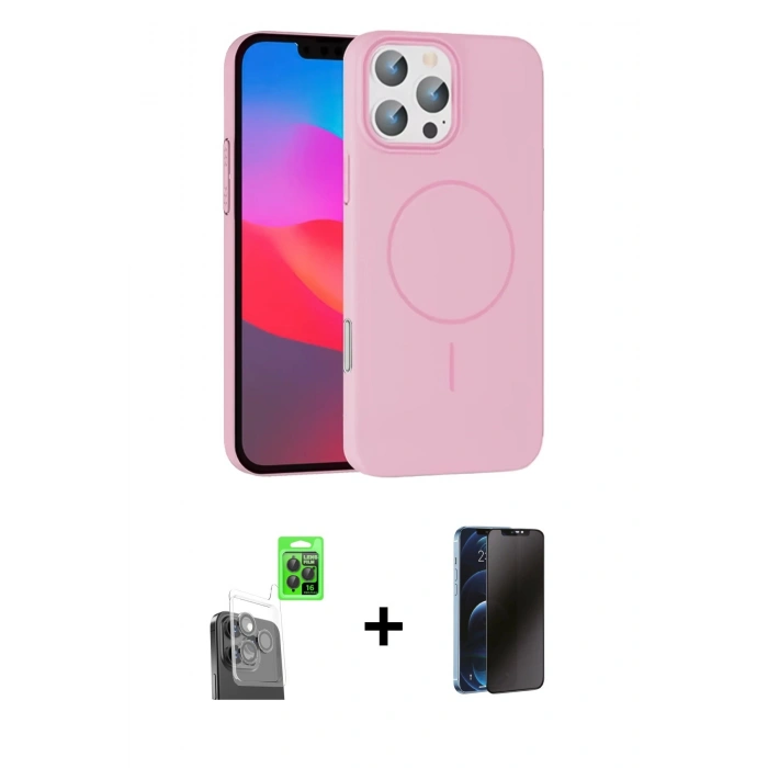 MARSİLYAN™- iPhone 16 Pro Max Kılıf Siluet Doku Özel Seri - Siyah 3D Antistatik Hayalet Cam Ekran Koruyucu + Raze Metal Kamera Lens - SH