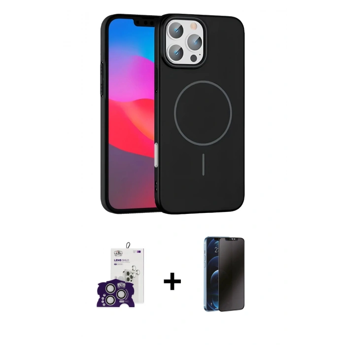 MARSİLYAN™- iPhone 16 Pro Max Kılıf Siluet Doku Özel Seri - Siyah 3D Antistatik Hayalet Cam Ekran Koruyucu + Bilvis Titan Kamera Lens - GS