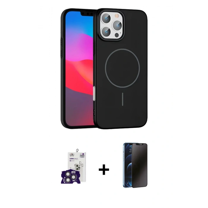 MARSİLYAN™- iPhone 16 Pro Max Kılıf Siluet Doku Özel Seri - Siyah 3D Antistatik Hayalet Cam Ekran Koruyucu + Bilvis Titan Kamera Lens - TMGI