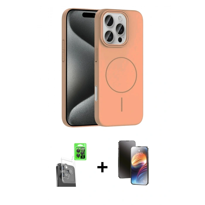 MARSİLYAN™- iPhone 16 Pro Max Kılıf Siluet Doku Özel Seri - Siyah 3D Antistatik Mat Seramik Nano Ekran Koruyucu + Raze Metal Kamera Lens - SH