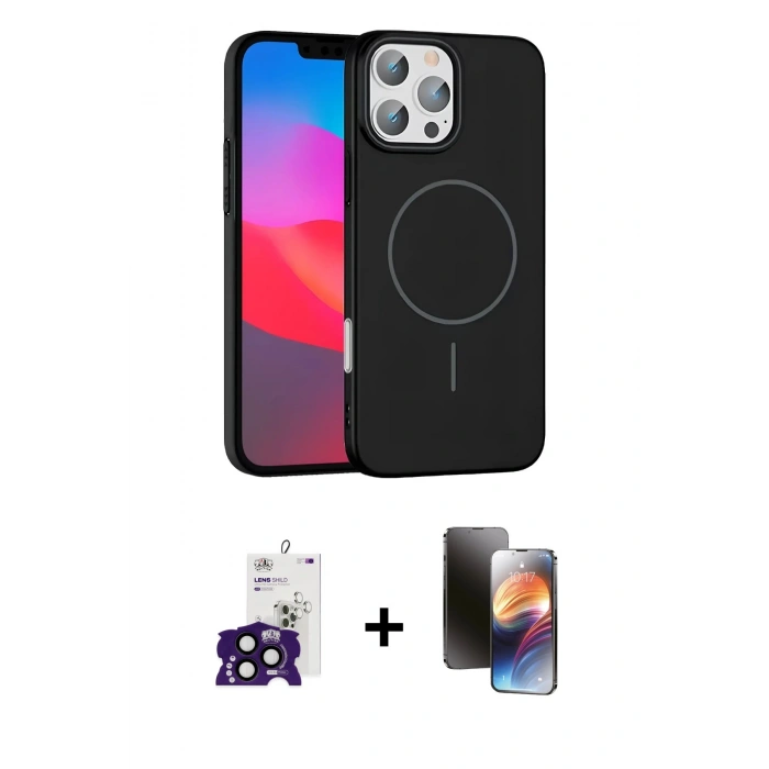 MARSİLYAN™- iPhone 16 Pro Max Kılıf Siluet Doku Özel Seri - Siyah 3D Antistatik Mat Seramik Nano Ekran Koruyucu + Bilvis Titan Kamera Lens - SH