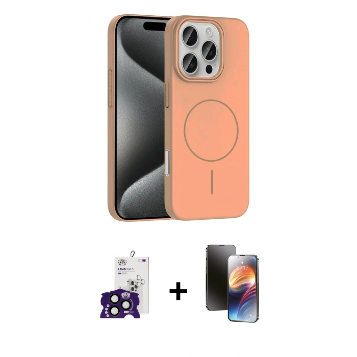 MARSİLYAN™- iPhone 16 Pro Max Kılıf Siluet Doku Özel Seri - Siyah 3D Antistatik Mat Seramik Nano Ekran Koruyucu + Bilvis Titan Kamera Lens - SH