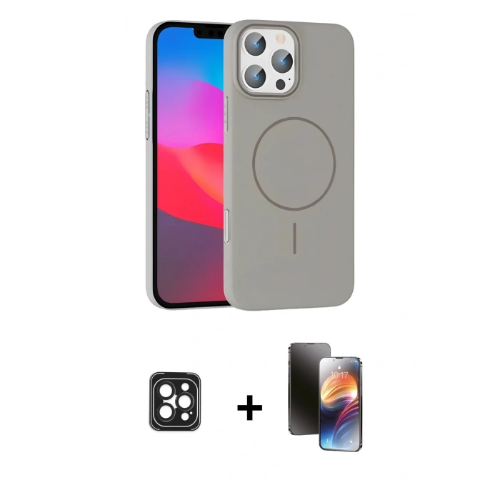 MARSİLYAN™- iPhone 16 Pro Max Kılıf Siluet Doku Özel Seri - Siyah 3D Antistatik Mat Seramik Nano Ekran Koruyucu + PVD Metal Kamera Lens - SH