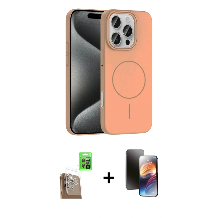 MARSİLYAN™- iPhone 16 Pro Max Kılıf Siluet Doku Özel Seri - Siyah 3D Antistatik Mat Seramik Nano Ekran Koruyucu + Raze Metal Kamera Lens - CLTM