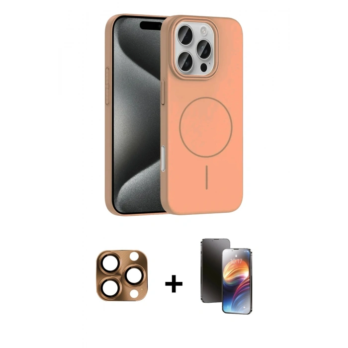 MARSİLYAN™- iPhone 16 Pro Max Kılıf Siluet Doku Özel Seri - Siyah 3D Antistatik Mat Seramik Nano Ekran Koruyucu + Çöl Titanyum Pers Alüminyum Kamera Lens